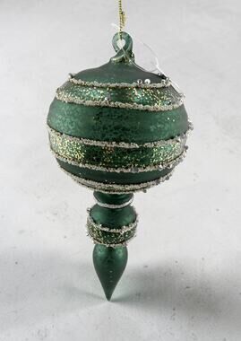 Green Glass w/ Silver/Gold Accents Teardrop Ornament NWT Dillards 9.8" Long